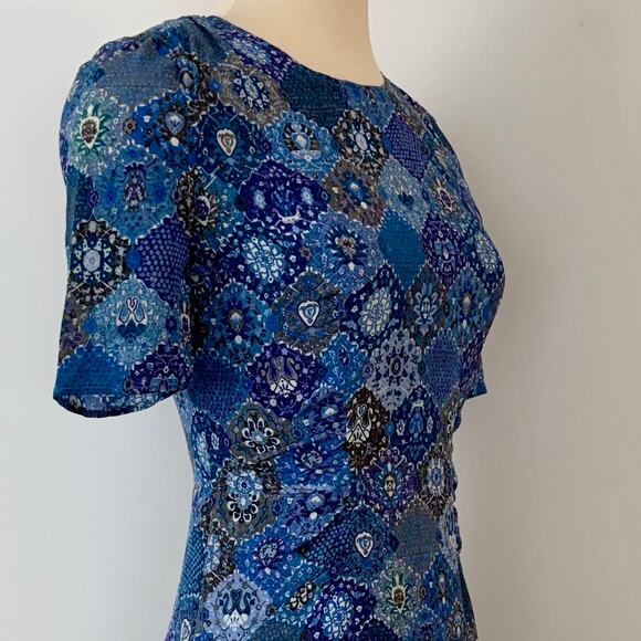 Altuzarra Silk Shirred-Waist Dress Knee Length Blue Multicolor Print FR34 (US2) - Picture 6 of 12